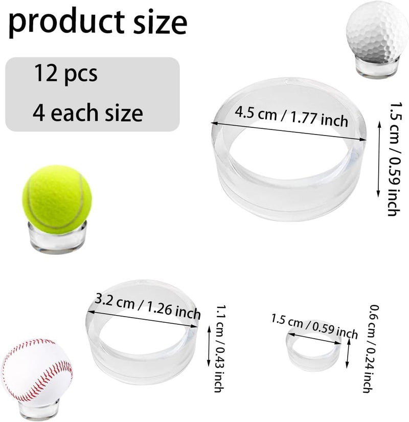ZTEOFO 12 Pcs Plastic Sphere Stands - Acrylic Clear Small, Medium, Large Round Baseball Ring Stands - Image 3